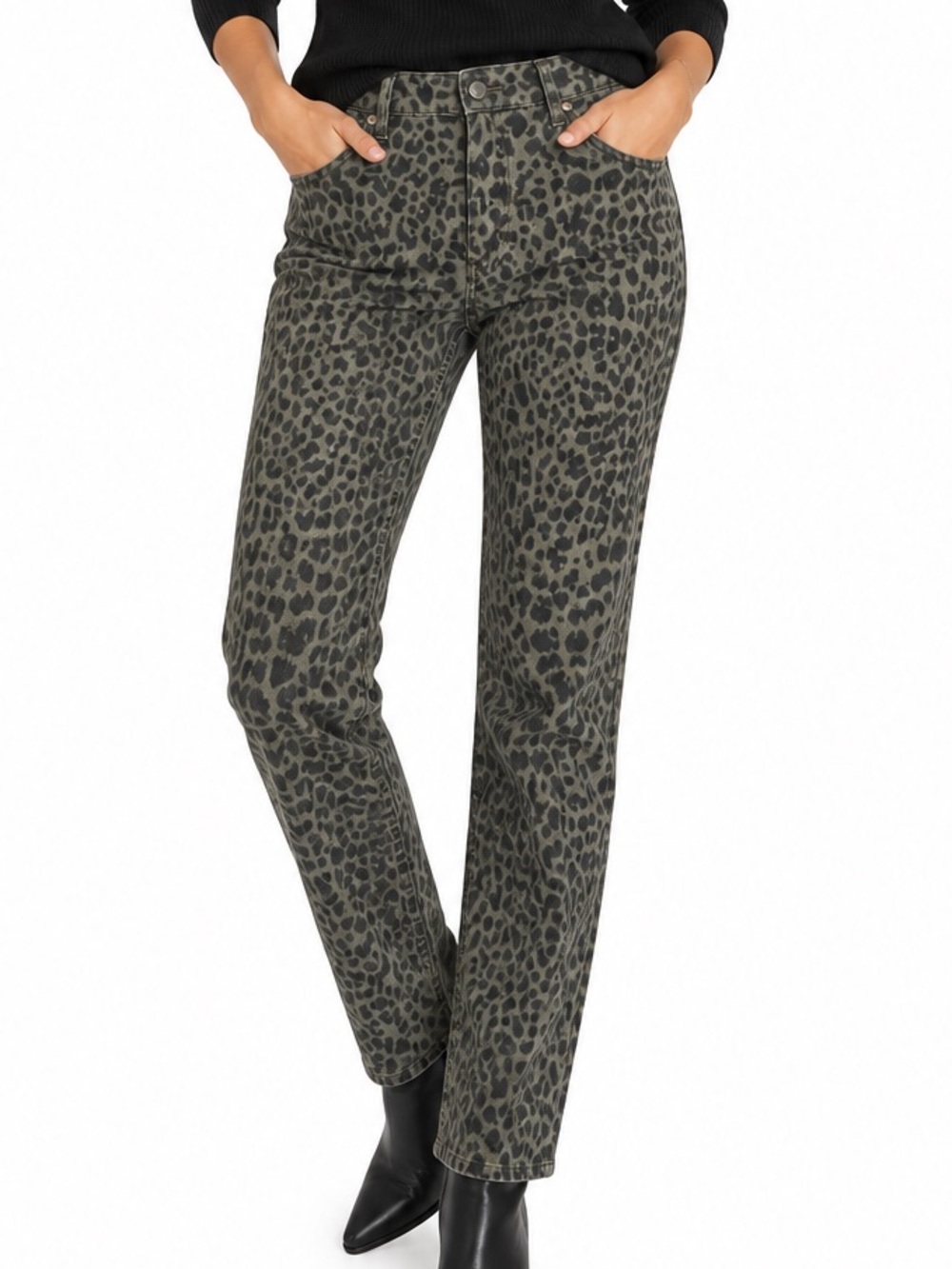 Isaac Mizrahi Live Leopard Print Stretch Jeans Pants Size 16 Gray Black Cotton